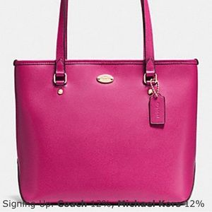 NEW COACH F35204 ZIP TOP TOTE IN CROSSGRAIN LEATHER